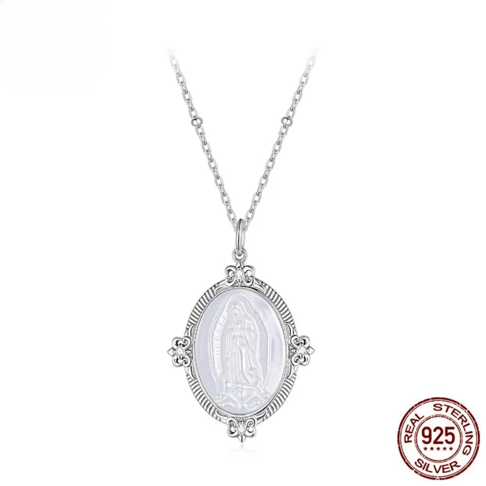 

Women's S925 Sterling Silver White Mother-of-Pearl Virgin Pendant Necklace: Simple, Luxurious, and Suitable for Everyday Wear