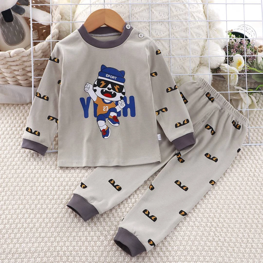 0-4 Age Kids Long Sleeve Suit Underwear Autumn Clothes Baby Girl Boy Home Clothes Pajamas Set Cotton Cartoon Tops + Trousers