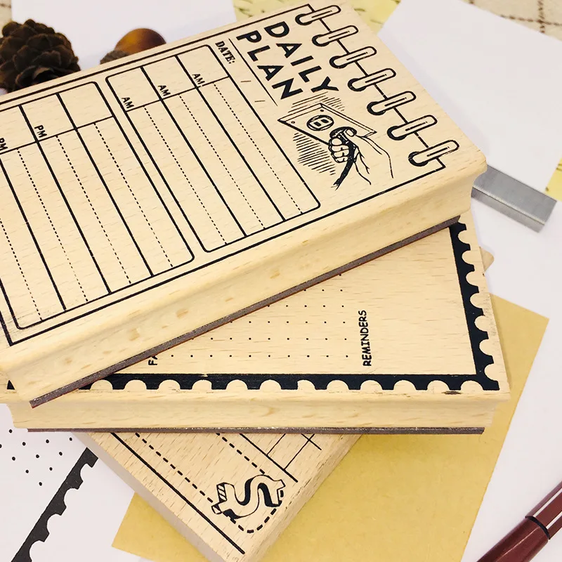 Creative Stationery Basic Handbook Stamp Wooden Time Management Daily Plan Schedule Stamp card making supplies custom stamp