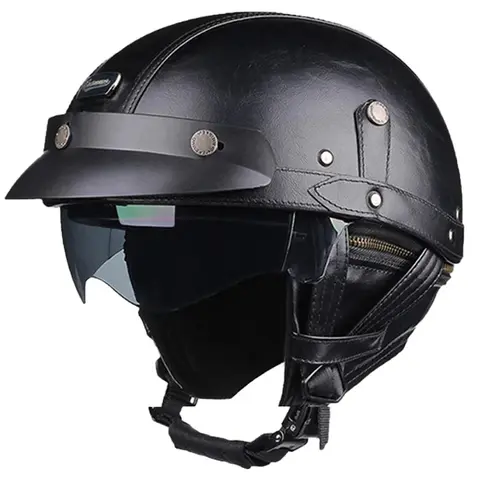 오토바이 가죽 레트로 커패시턴스 드 모토 스쿠터 오토바이 헬멧 독일 도트 안전 빈티지 카스코 모토 사계절 헬멧