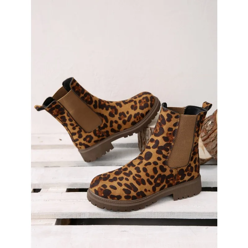 Women Leopard Suede Ankle Boots Fashion Flats Shoes Woman 2025 Trend Winter Snow Dress Goth Walking New Motorcycle Boots Mujer image 5