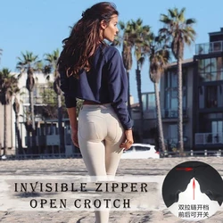 Open Crotch White Denim Women's Sexy Skinny Jean Pants Invisible Zipper Plus Size Outdoor Trousers