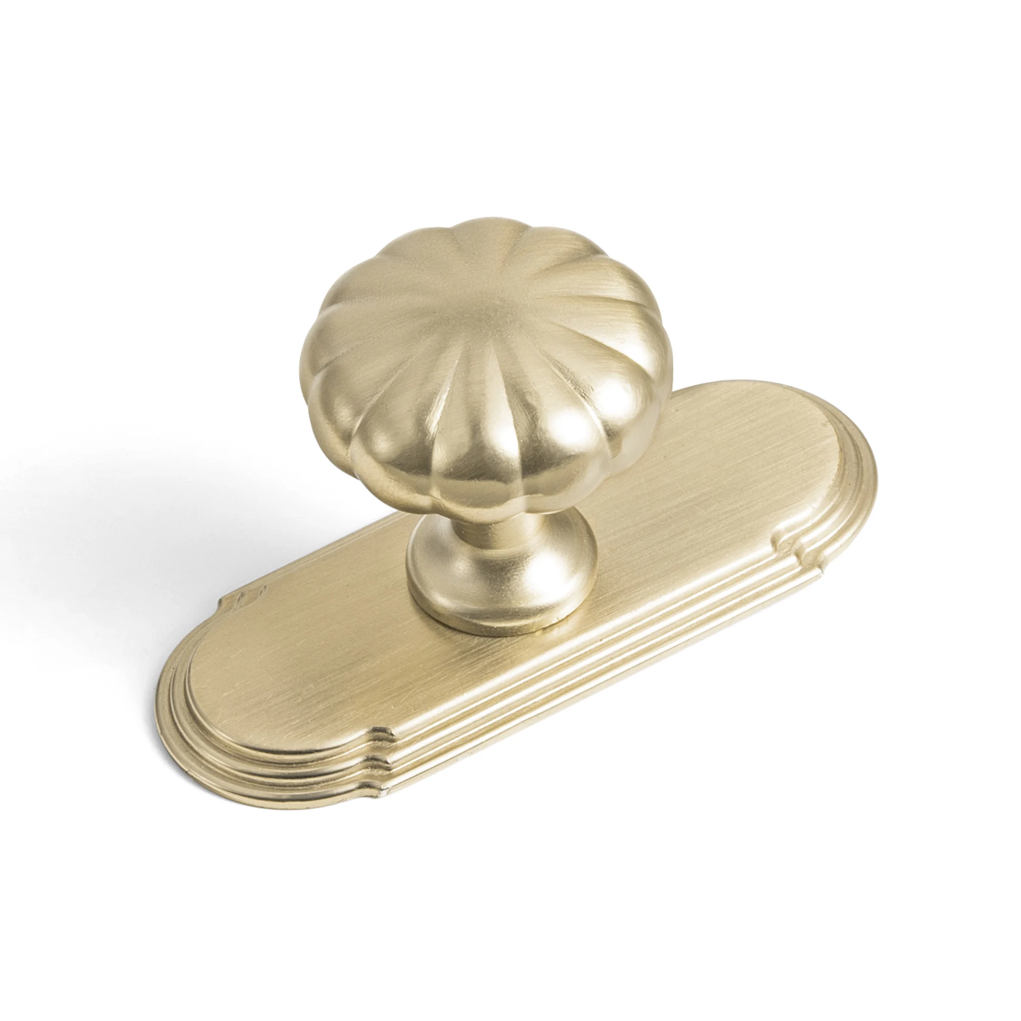 Goo-Ki Antique Brass Cabinet Knobs with Backplate 6 Pack Orbit Rim Solid Zinc Alloy, Warm Aged Vintage Tone, Fluted Melon Grip, For Kitchen Cupboards, Bathroom Vanities, Dressers And Closets