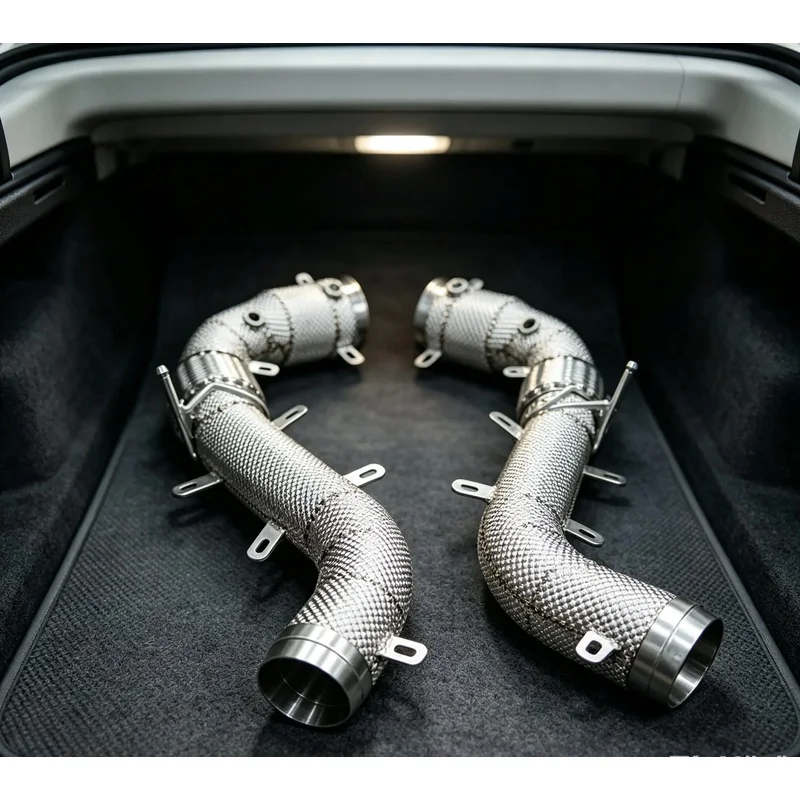 Thermal Shielded Turbo Downpipe Pair Fit for McLaren 570S 570GT 3.8T V8 2015-2018 SS304 Ceramic Blanket Dump Pipes