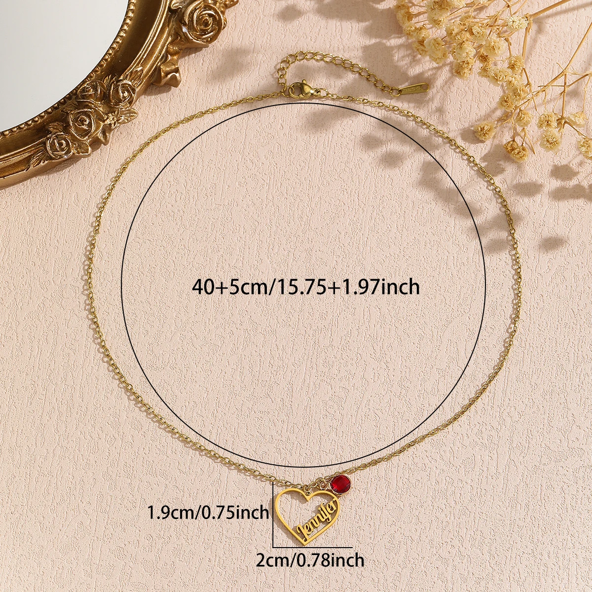 قلادة اسم شخصي كريستال على شكل قلب مصنوعة من الفولاذ المقاوم للصدأ سلسلة الترقوة الراقية #3