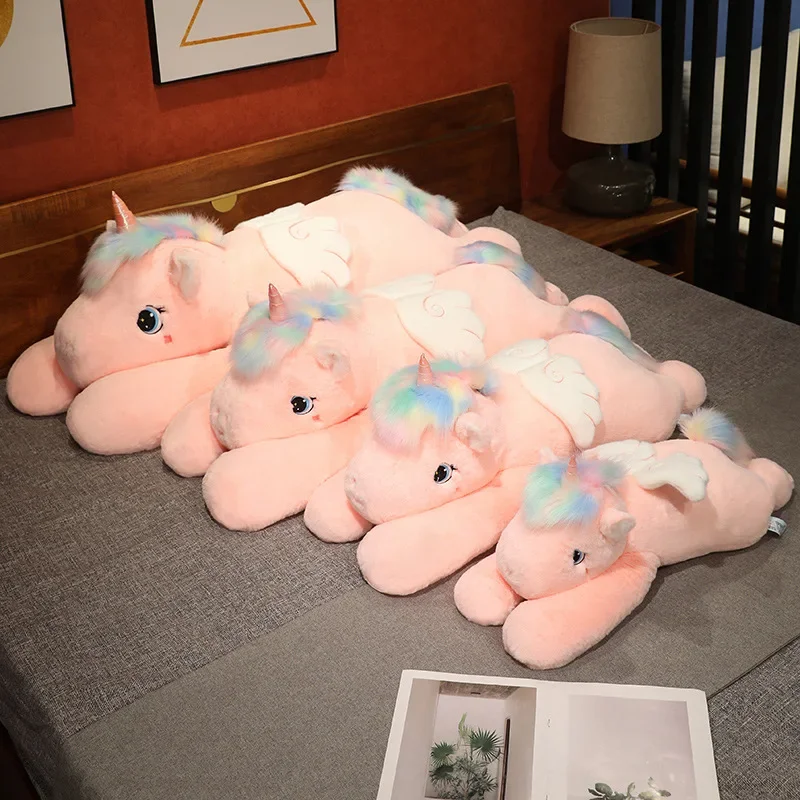 Juguete de peluche Huggable para niños, suave, lindo unicornio, sueño, arcoíris, caballo rosa, dulce niña, decoración del hogar, almohada para dormir, regalo para niños