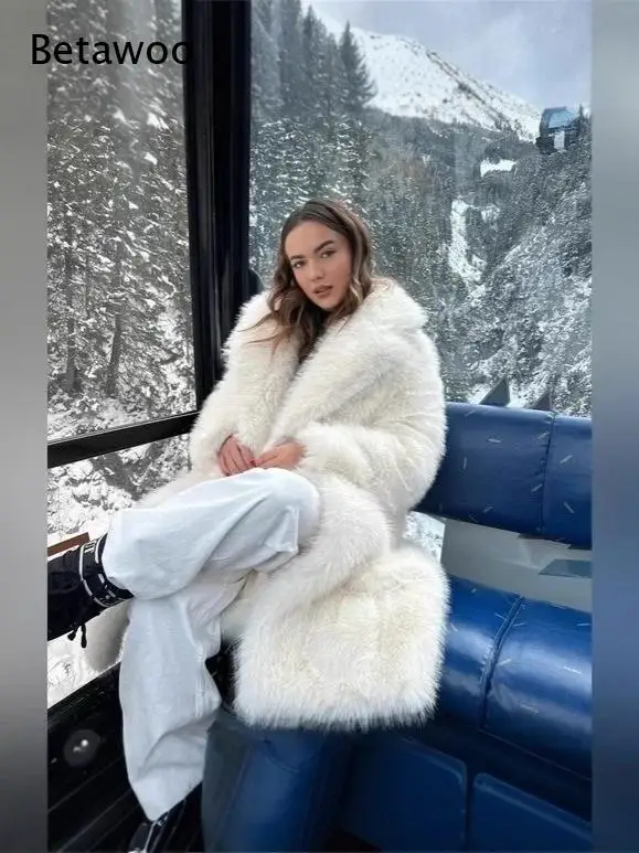 Long Oversized Faux Fox Fur Coat Thick Warm Fluffy Furry Winter Outerwear Loose Luxury Overcoat for Women