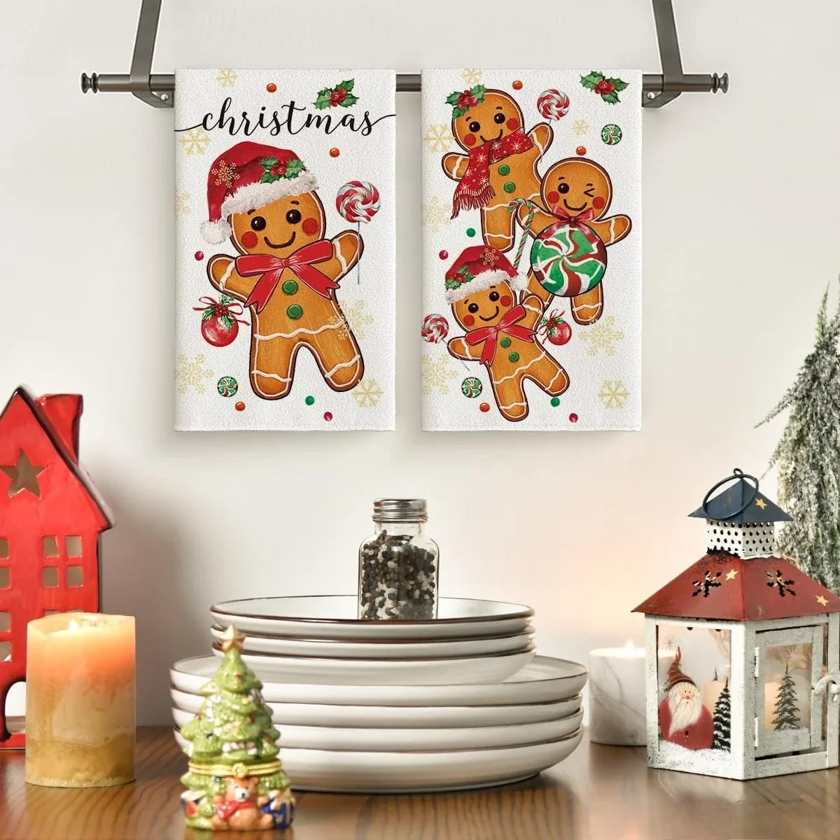 Christmas Gingerbread Snowflake Kitchen Dish Towels Cleaning Supplies Winter Xmas Kitchen Hand Towels Christmas Decorations