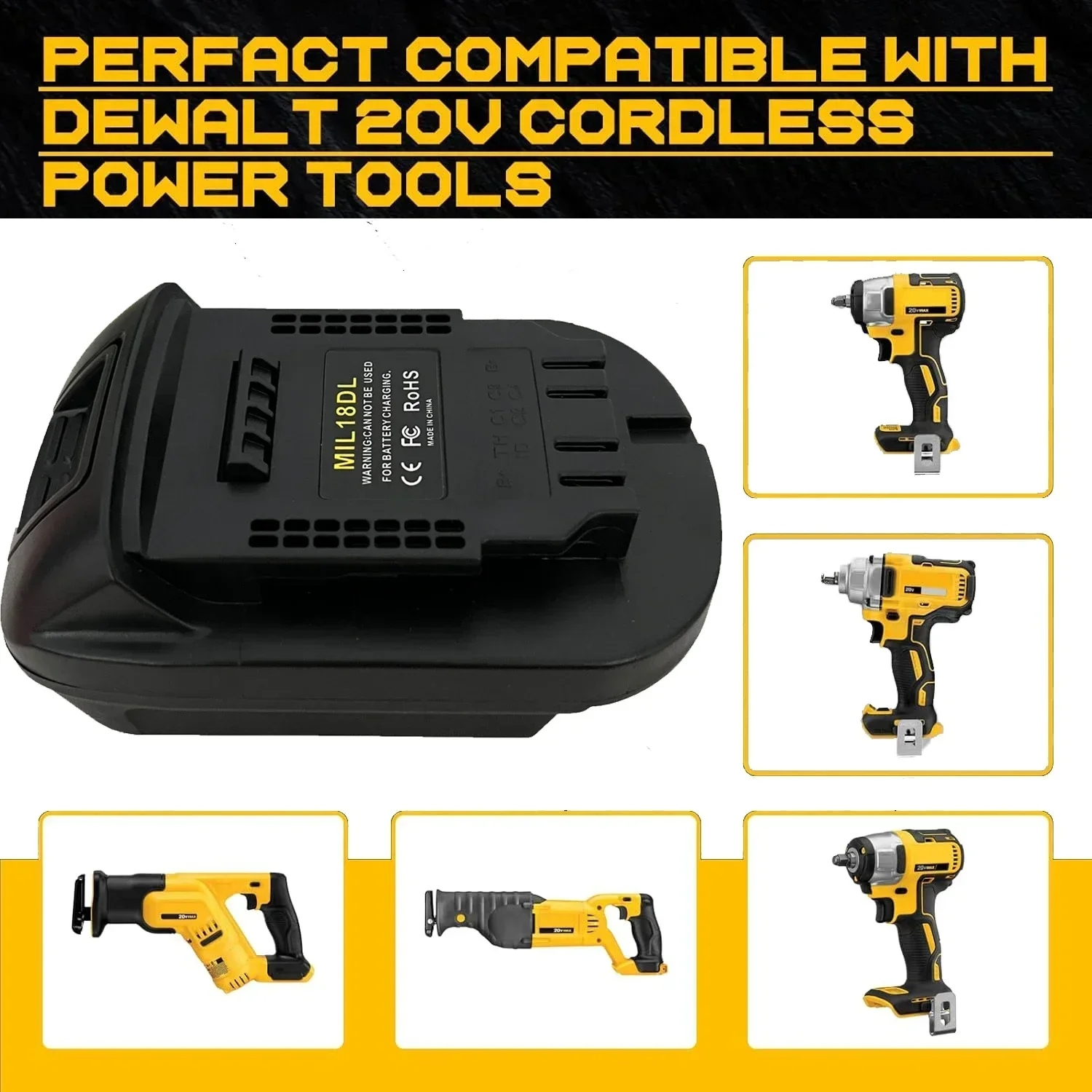 Imagem -02 - Adaptador de Bateria Mil18dl Conversor para Bateria de Íon-lítio Milwaukee 18v Conversor para Ferramentas Elétricas de Bateria de Íon-lítio Dewalt 18v 20v