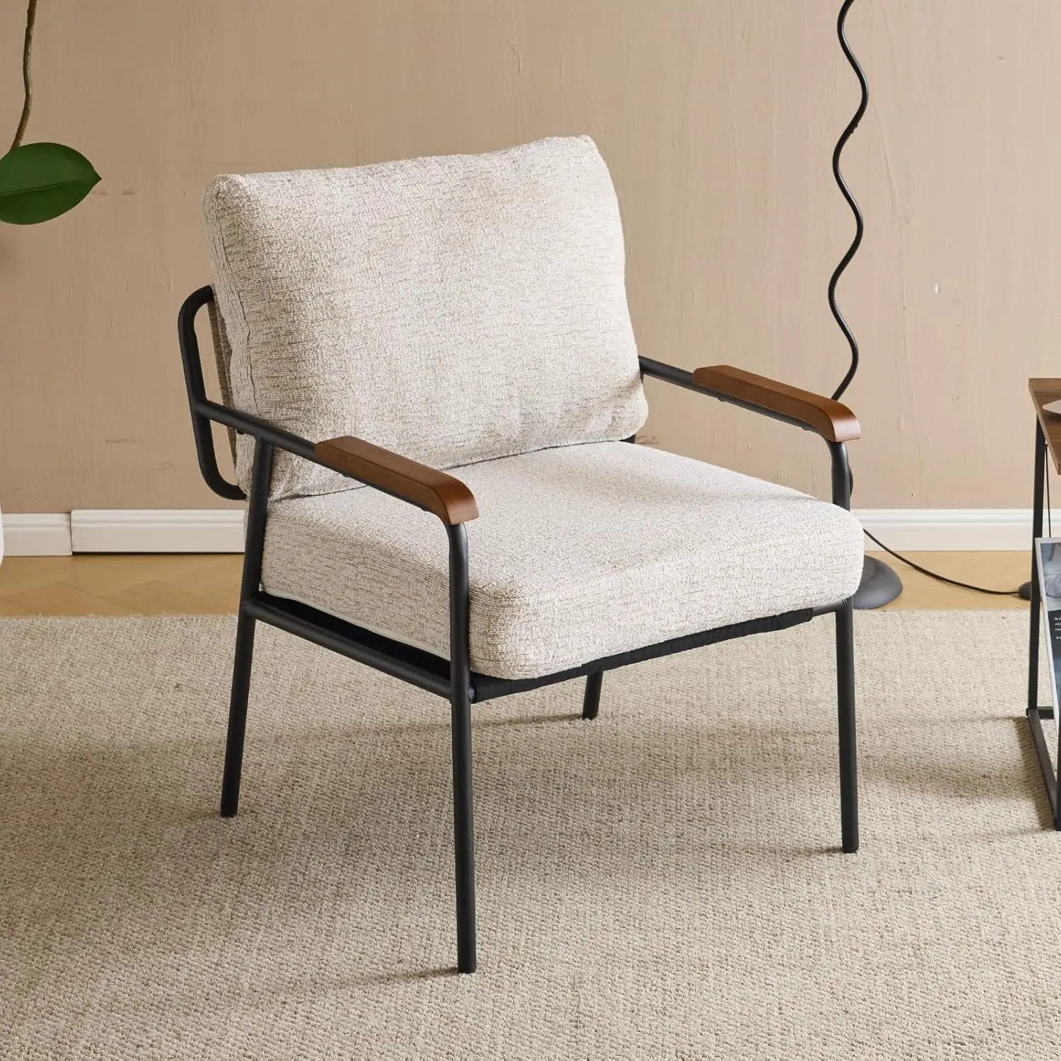 

home Accent Chair Modern Armchair with Metal Frame Linen Fabric Upholstory Living Room Chair Mid-Century Reading Chair