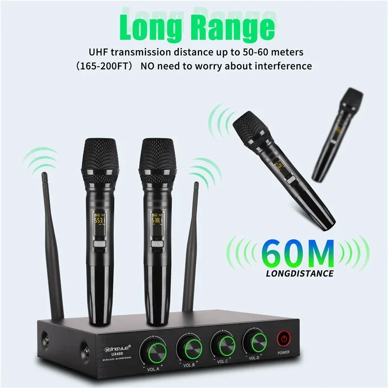 

4 Channel Wireless Microphone System Professional UHF Handheld Dynamic Home Karaoke PA Speaker Singing Party TV Dynamic Mic
