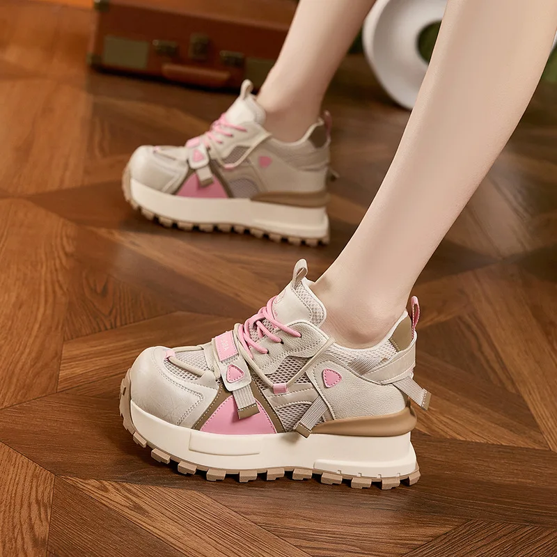 

Women's 2026 summer new hollow breathable mesh shoes, dad shoes, thick soled inner height increasing sports shoes