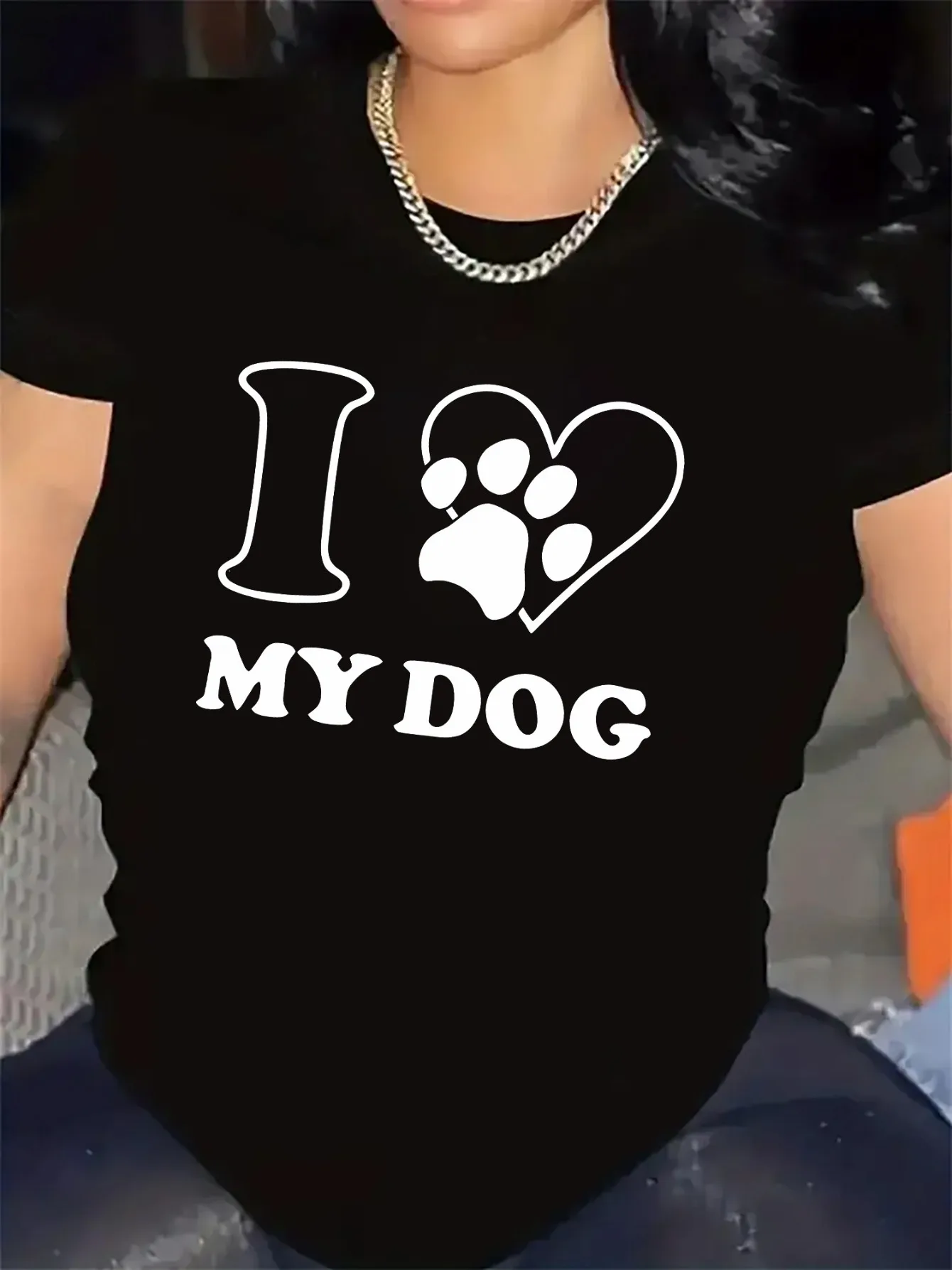 

Женская черная футболка для любителей собак с принтом лапы и текстом «I Love My Dog» в стиле Харадзюку, повседневная эстетичная одежда с короткими рукавами