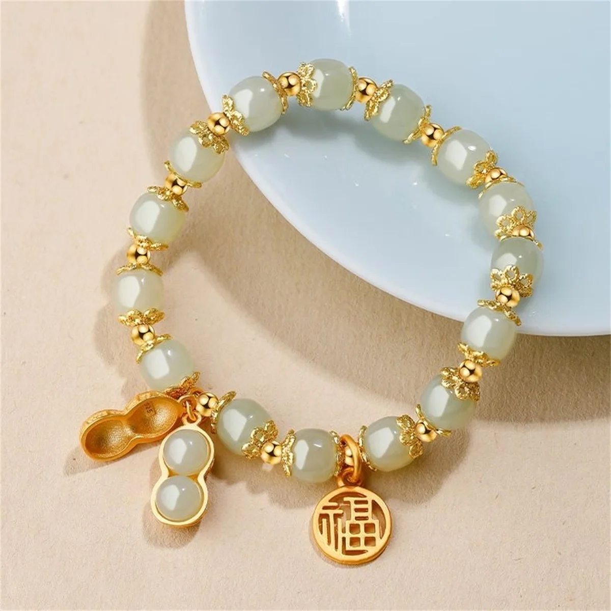 Fashion Girlfriend Peanut Double-layer Bracelet Female Harajuku Imitation Hetian Jade Temperament Bracelet Jewelry Bracelet Gift