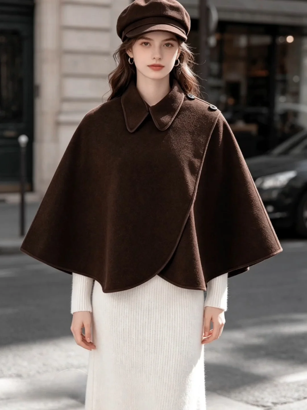 Faux Fur Knit Shawl for Women Rabbit Fur Style Cape Loose Poncho Autumn Outerwear Versatile Warm Cover Up
