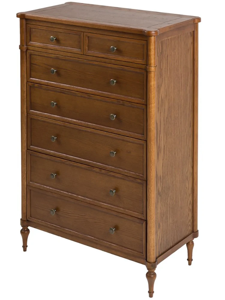 ^American Style Oak Solid Wood Five-drawer Flip Dressing Table Storage Cabinet Integrated Bedroom Multifunctional Made in Jiangs