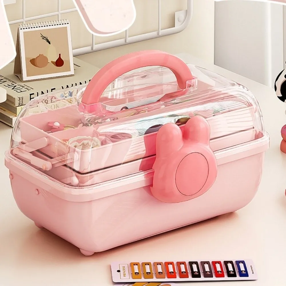 

3-слойный ящик для хранения ювелирных изделий, аксессуаров для волос, практичный прозрачный органайзер с бантом и кроликом, штабелируемый пластиковый витрина, коллекционный чехол