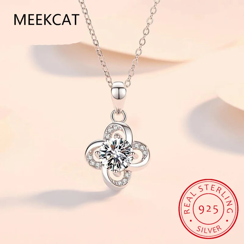 100% Real Moissanite Necklace 925 Sterling Silver 2 Carat D Color Diamond Clover Pendant Necklace For Women Fine Jewelry