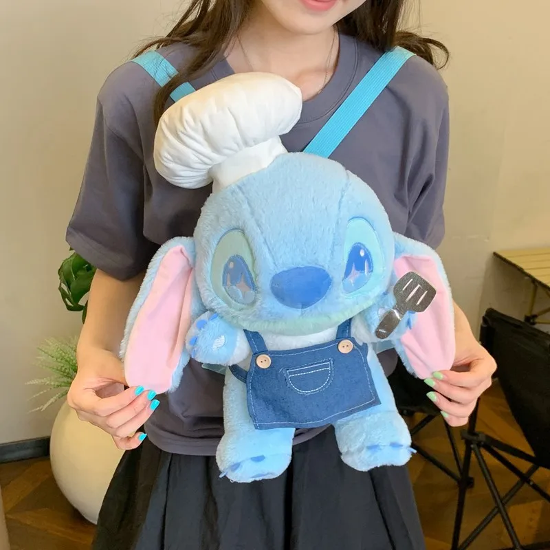 Nueva Mochila de Peluche de Stitch de Disney con Flores de Cerezo, Linda Bolsa de Personajes de Dibujos Animados con Correa, Regalo