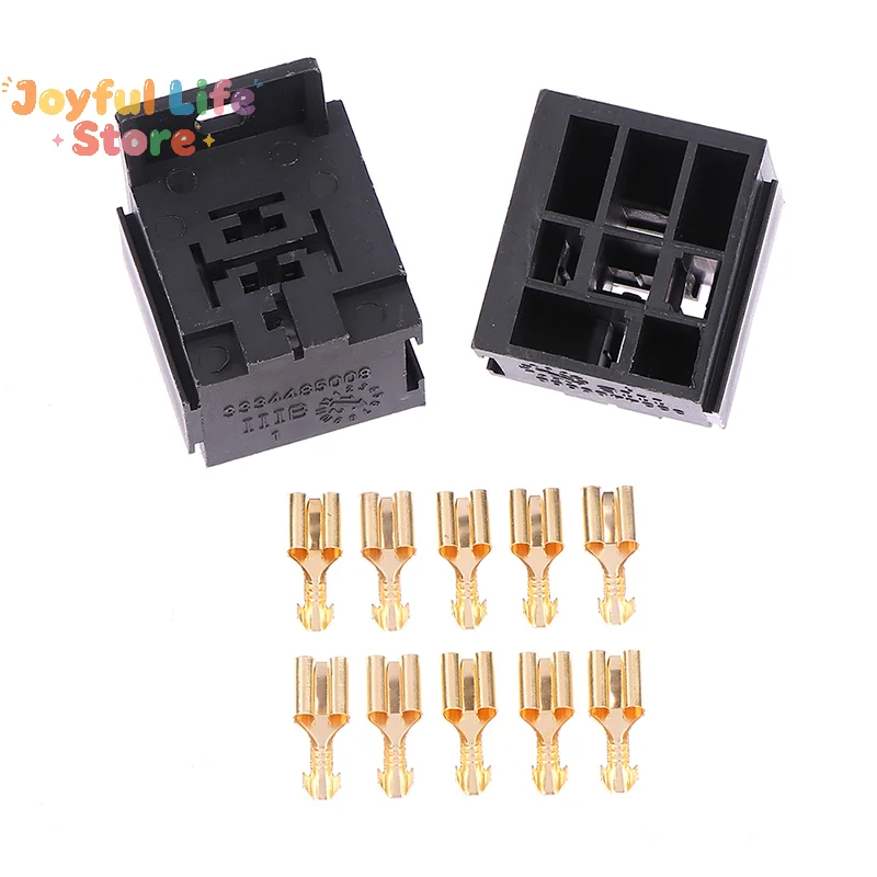 2 Set Car Auto Vehicle 5 Pin Relay Socket Holder with 5Pcs 6.3mm Copper Terminal 5Pin Poles Automotive Relay Base Holder Socket