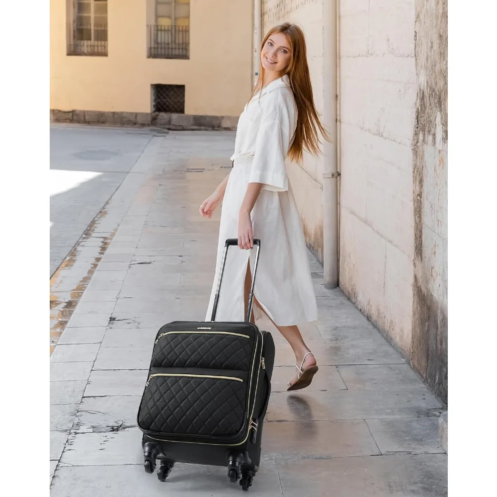 

Expandable Luggag,with Spinner Wheels,20 Inch Carry On Luggage with Lock,Quilted Rolling Suitcases,Luggag.