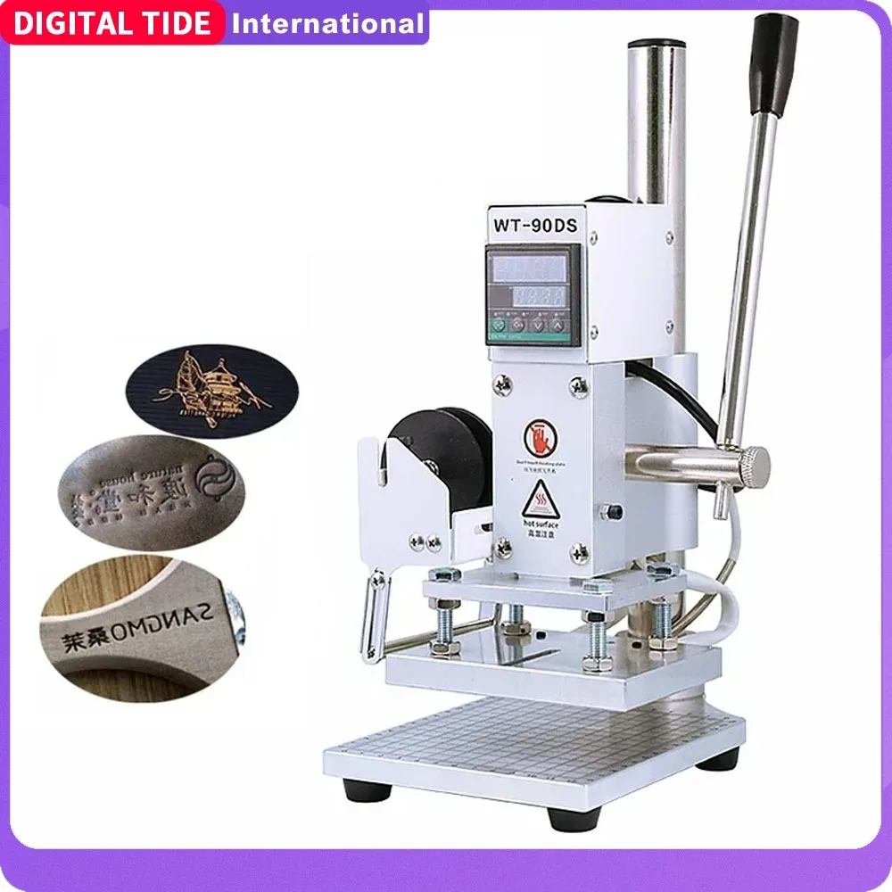 Máquina de estampagem a quente de gravação digital 220/110v, máquina manual de prensa térmica para couro pvc pu, papel de gravação