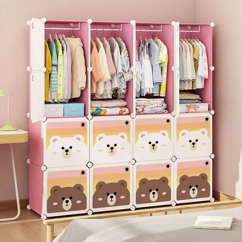 Children Dress Clothes Folding Cabinets Simplicity Cube Splice Storage Locker Foldable Fully Enclosed Wardrobe Bedroom Furniture