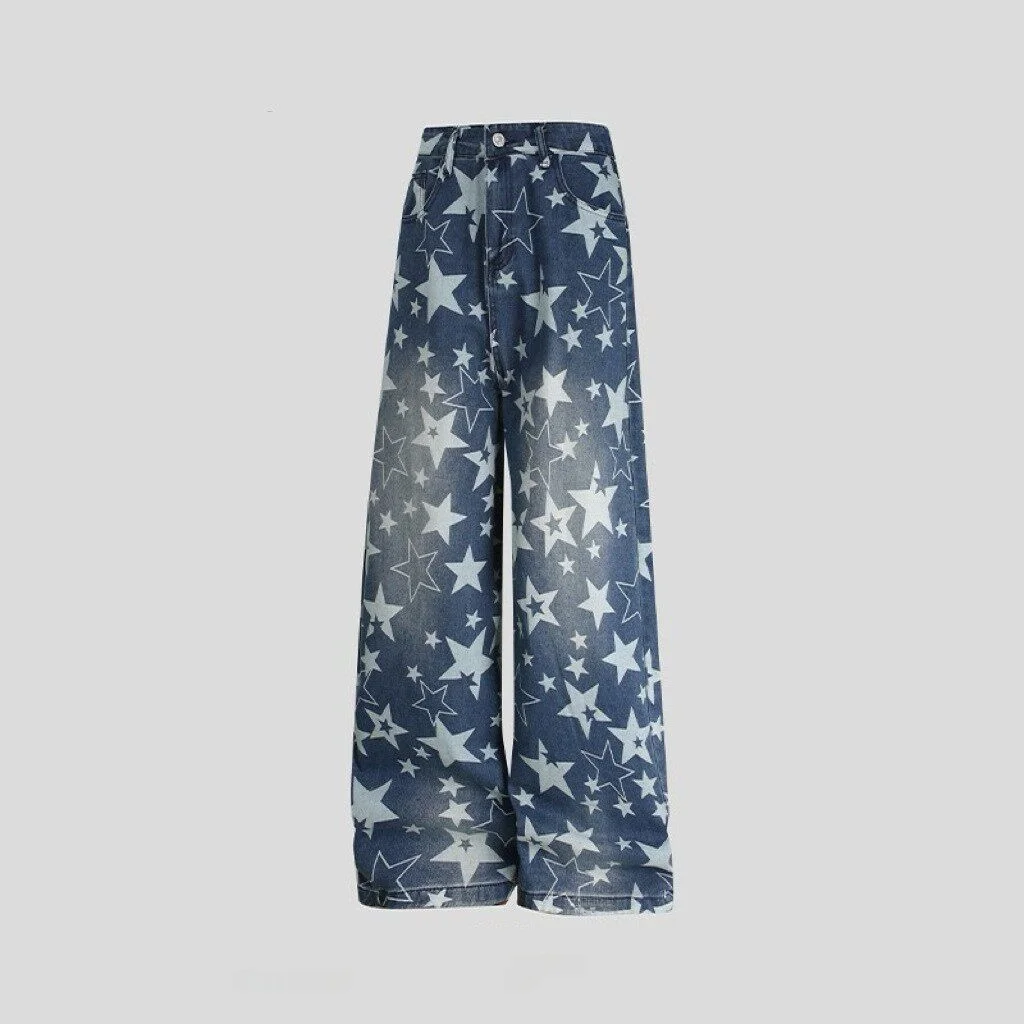 

Retro American Star Print Loose Wide Leg Jeans Men Women Spring Autumn Trendy Long Pants Low Waist Drawstring Other Fabrics