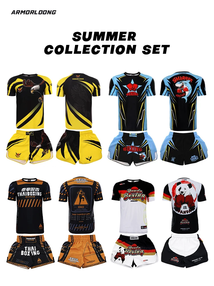 MMA Club Gathering Customized Logo T-shirt Boxing Thai Jujutsu Sports Short Sleeve Sports Pants Gym Sports Set