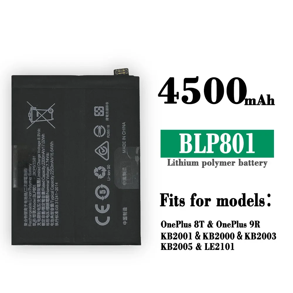 BLP801 Battery For Oneplus 8T 9R Pro 1+8T BLP 801 4500mAh KB2001 KB2000 KB2003 KB2005 LE2101 Phone Replacement Bateria