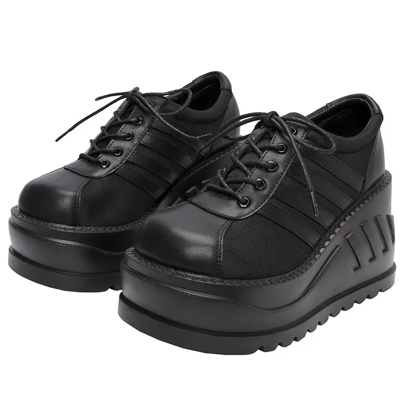 2024 Spring and Summer New Retro Big round Head Punk Platform Muffin Lace-up Female Elevator Shoes