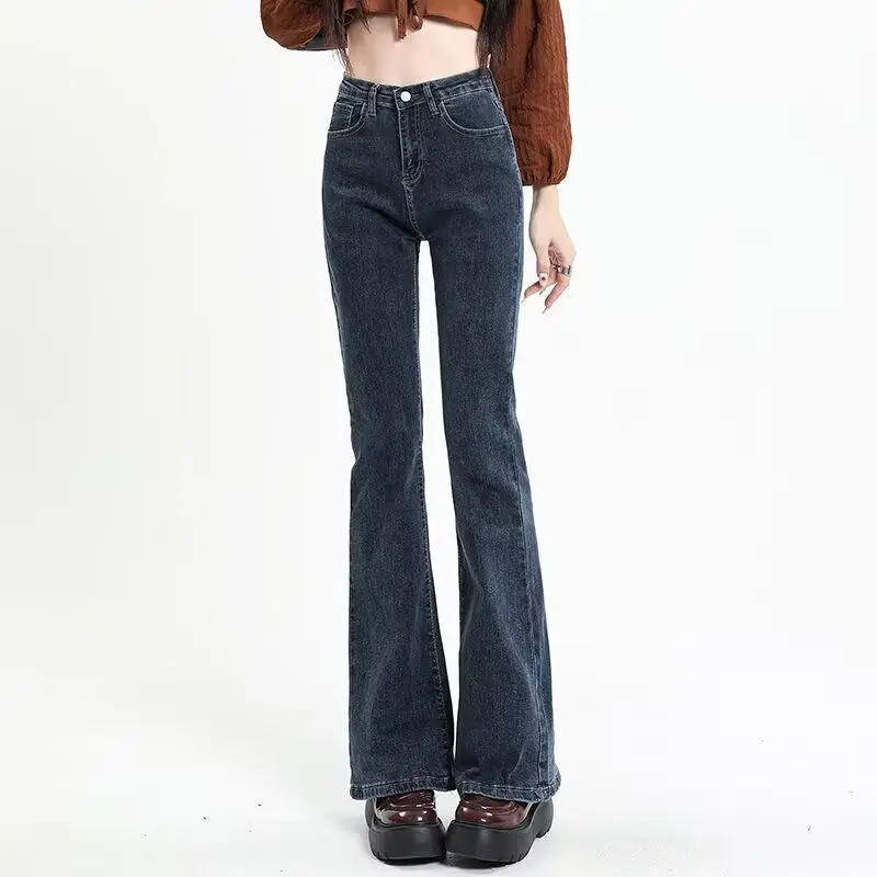 High Waist Wide Leg Jeans Women's Spring Summer Thin Slimming Fashionable Casual Pure Color Cotton Polyester Blend