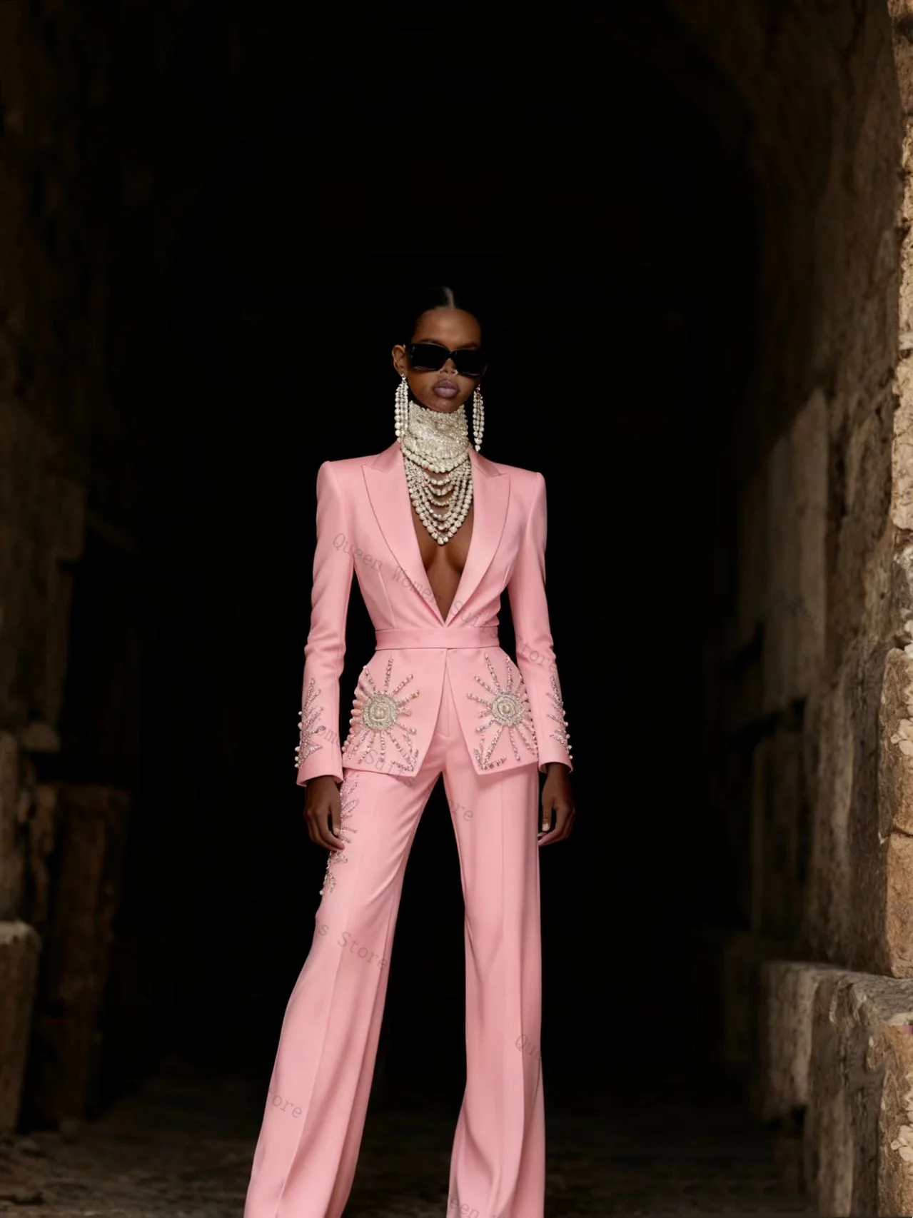 

Женский костюм с розовым жемчугом, комплект из 2 предметов: пиджак + прямые брюки, хлопковая официальная офисная женская куртка, свадебное пальто для выпускного вечера по индивидуальному заказу