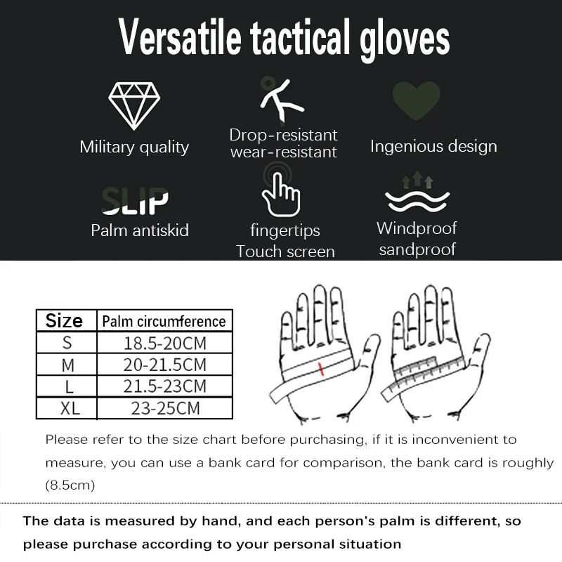 Full Finger Outdoor Tactical Gloves, Training Gloves, Wear-Resistant, Non-Slip Touch Screen, Riding War Game Protection, C60