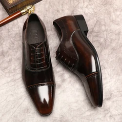 HKDQ Men's Oxford Shoe Genuine Cow Leather Men Dress Shoes High Quality Black Brown Lace Up Wedding Men Italian Formal Shoes