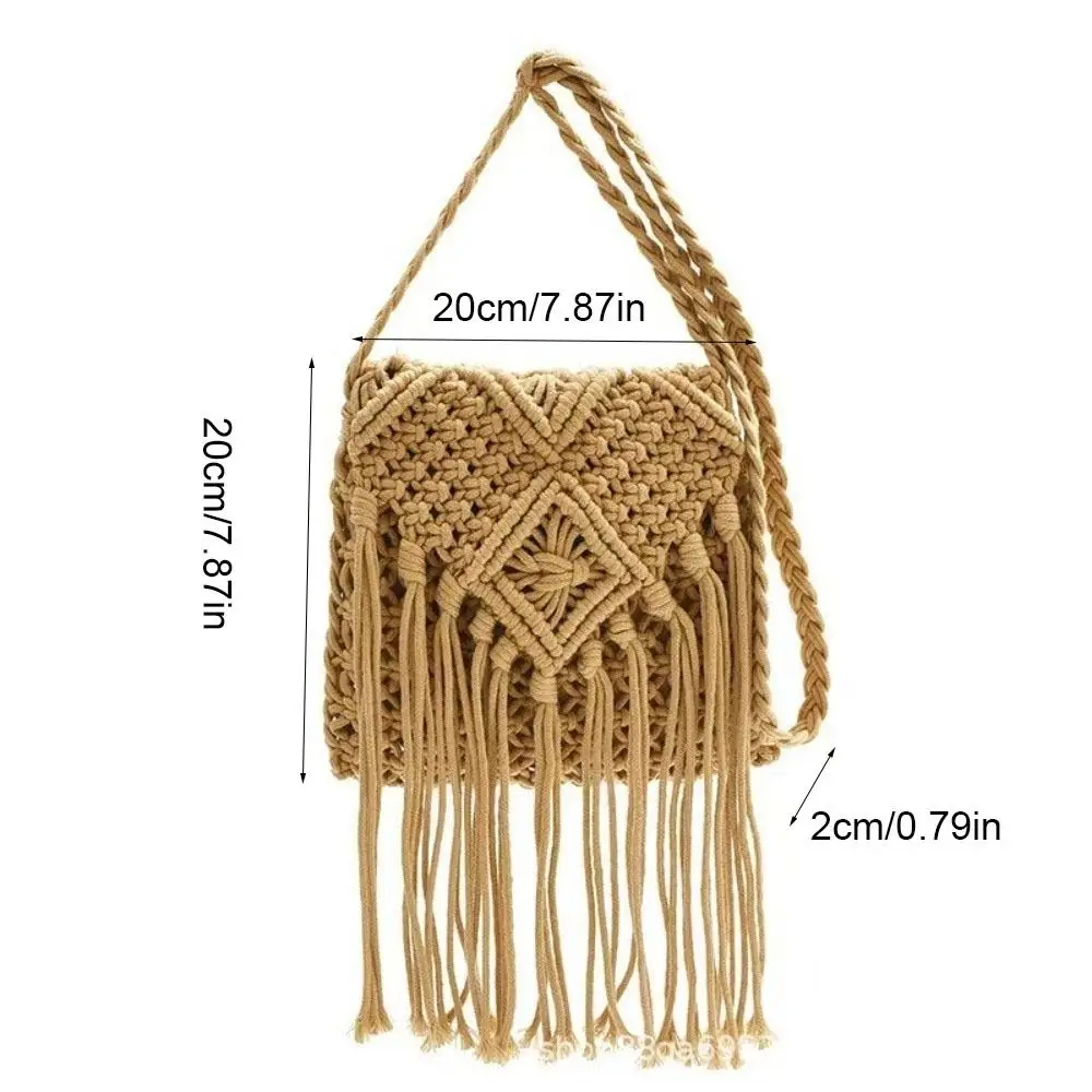 Ethnic Style Woven Straw Bag Solid Color Bohemian Style Tassel Shoulder Bag Messenger Bag Phone Bag Women Crossbody Bag Ladies view 5