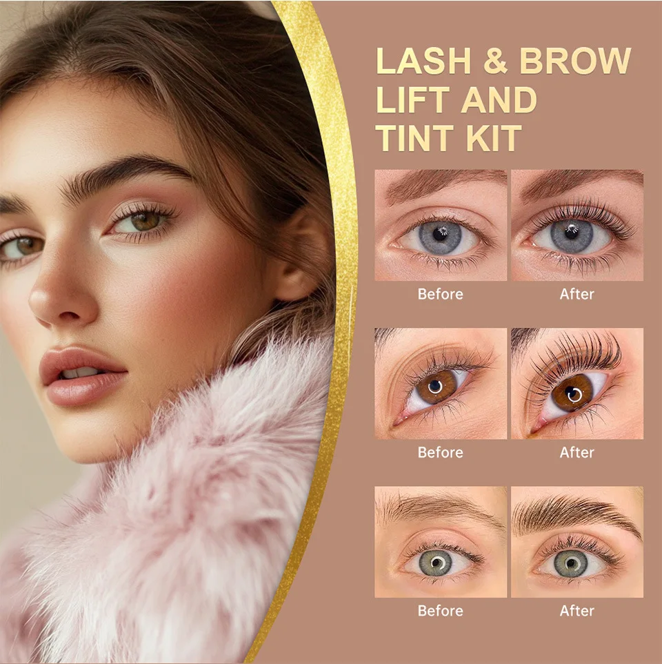 Kit per permanente e tintura per sopracciglia e ciglia, strumenti per permanente e tintura tridimensionale per ispessimento delle sopracciglia e delle ciglia