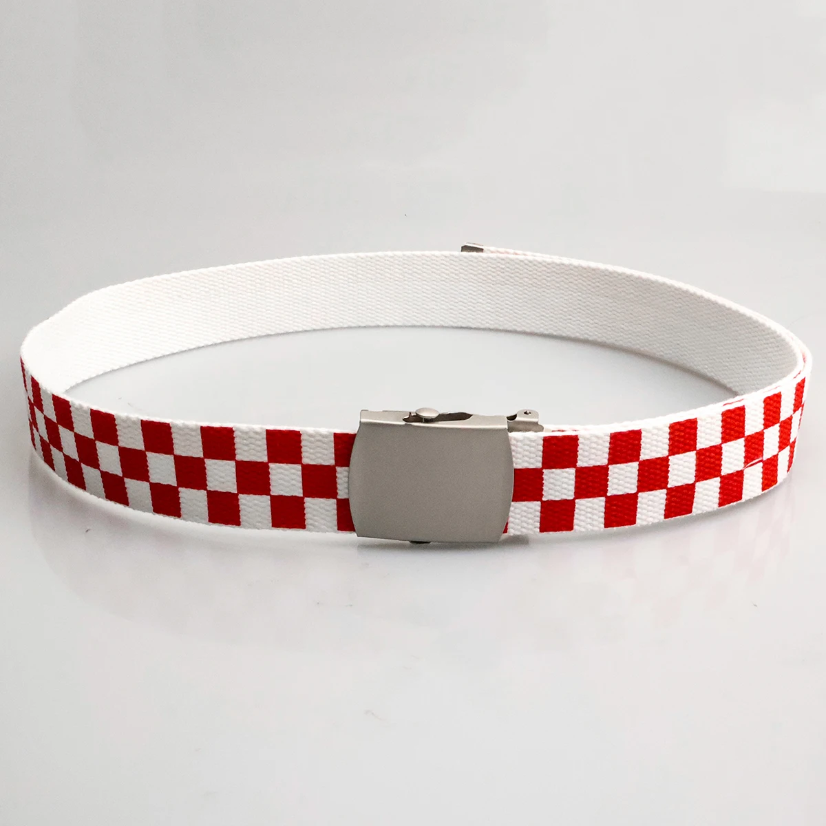 3.8cm Casual Plaid Canvas Belt Alloy Silver Buckle Two-color Cotton Outdoor Sports Belt Unisex Waistband