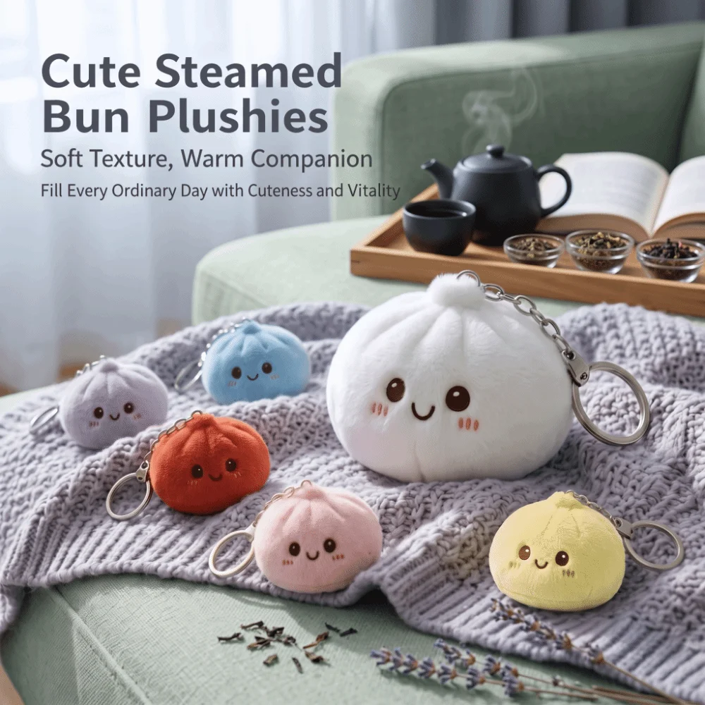 Steamed Buns Squishy Keychain Soft Fluffy Steamed Buns Squishy Keychain Cute Simulated Steamed Buns Steamed Buns Keyring