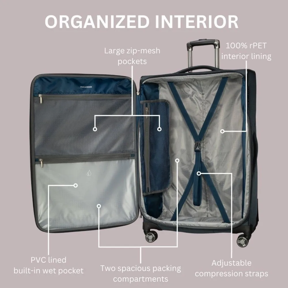 Eco-Friendly Medium Check-In Luggage Crafted from 100% Recycled PET Material, Lightweight and Sustainable for Travel