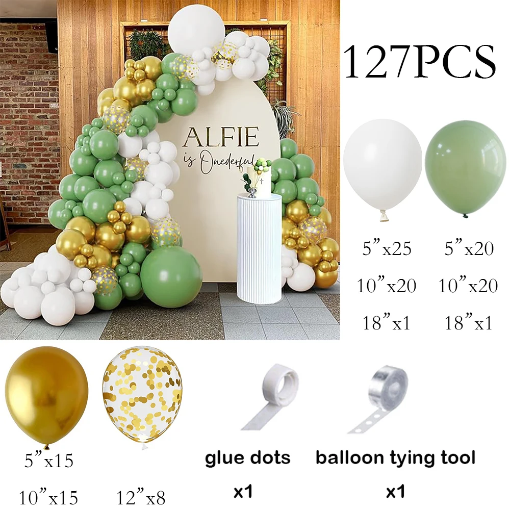 Avocado Green Balloons Arch Kit White Gold Confetti Balloon Garland Jungle Theme Decor Globos Birthday Party Wedding Decoration