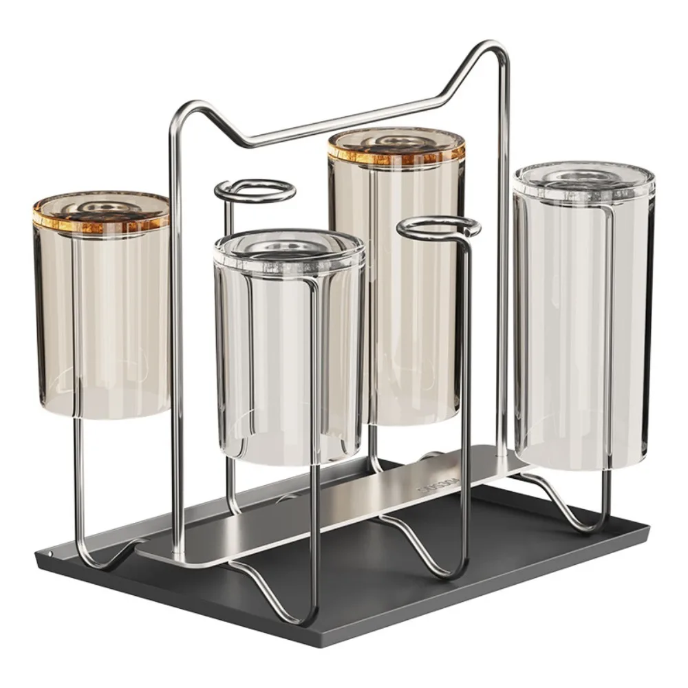 

304 Stainless Steel Cup Drying Rack Stand 6 Cups Capacity Rabbit Ear Handle Mug Drying Rack Rust Proof Drainer Holder