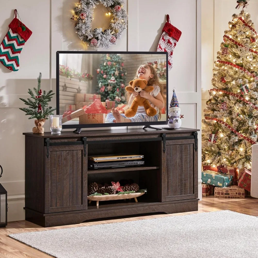 مركز ترفيه على طراز Farmhouse لأجهزة التلفاز حتى 65 بوصة، و58 طاولة وحدة تحكم مع أرفف قابلة للتعديل