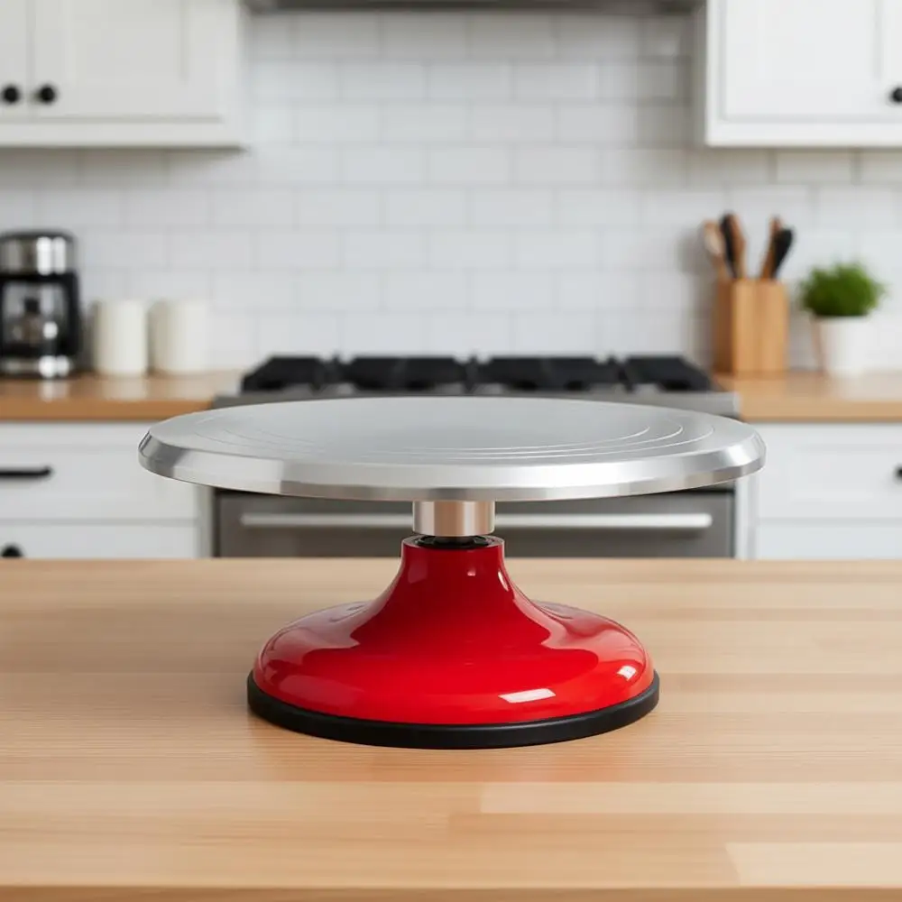 

Вращающаяся подставка для десертов, алого и металлического цвета