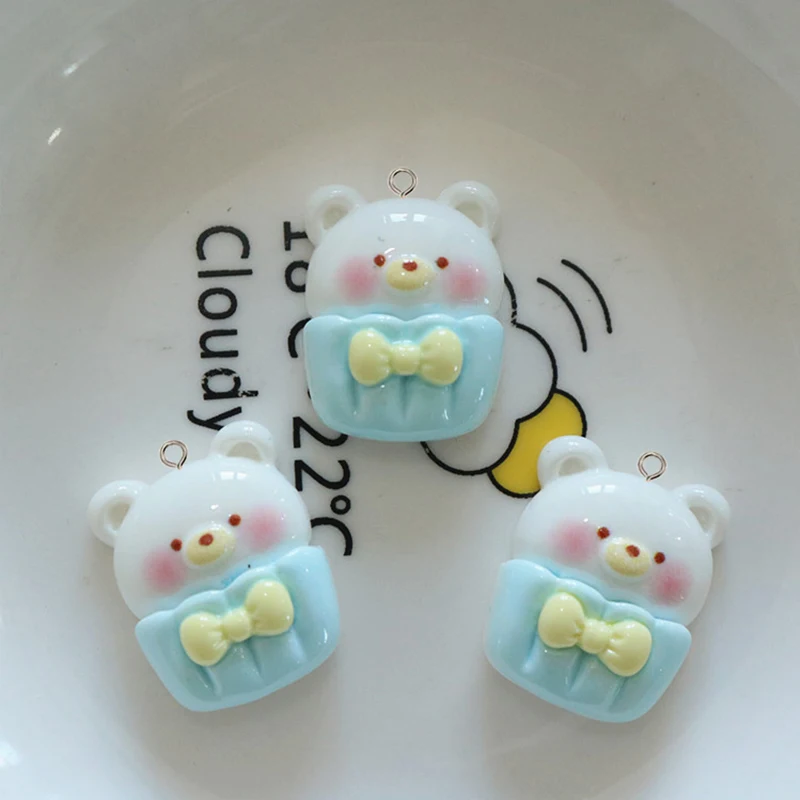 10Pcs Cartoon Rabbit Bear Resin Charms Kawaii Cherry Strawberry Animals Pendants for Keychains Earrings DIY Jewelry Making Craft