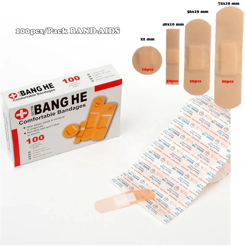 Adesivo à prova d'água para Casa e Viagem, Kit de Primeiros Socorros Suprimentos, Médico Anti-Bactérias Band, Aid Bandagens Adesivo, 100 PCs/Pack