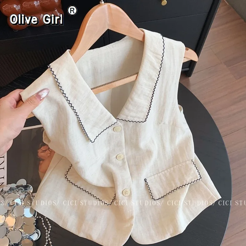 

Olivegirl French Sleeveless Shirt Top Linen Vest Women's Blouse Clothing Chic Summer 2026 Loose Temperament Casual Simple Top