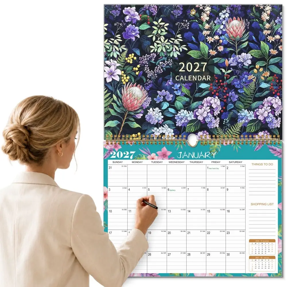 2027 Wall Calendar Floral 12 Month Hanging Calendar Large Date Block 38 x 32cm Calendar Organizer Appointment Scheduling Notes