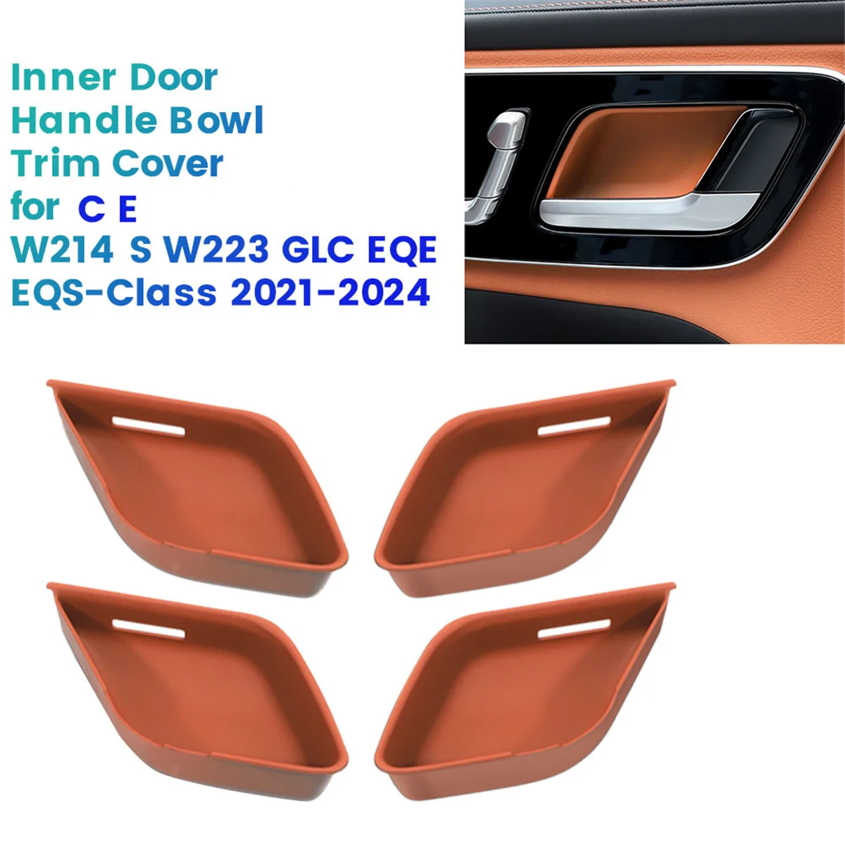 4Pcs Inner Door Handle Bowl Cover Trim for Mercedes Benz C E W214 S W223 GLC EQE EQS-Class 2021-2024 Interior Mouldings