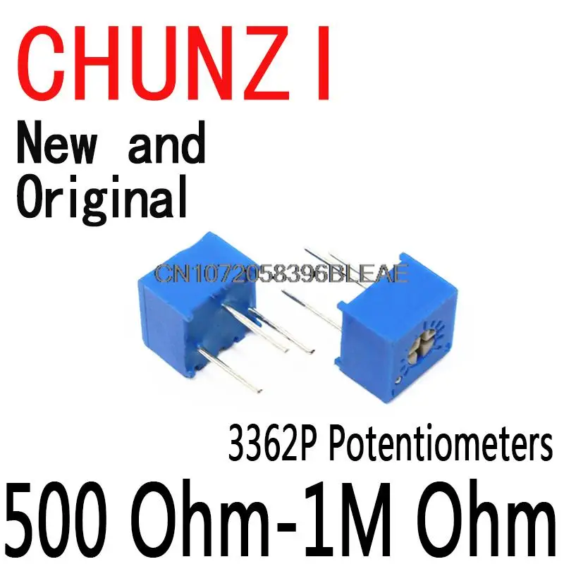 50PCS/Set 10Values*5PCS 3362P Multiturn Trimming Potentiometers Kit 500R-1M Potentiometer 3362P 500 Ohm-1M Ohm